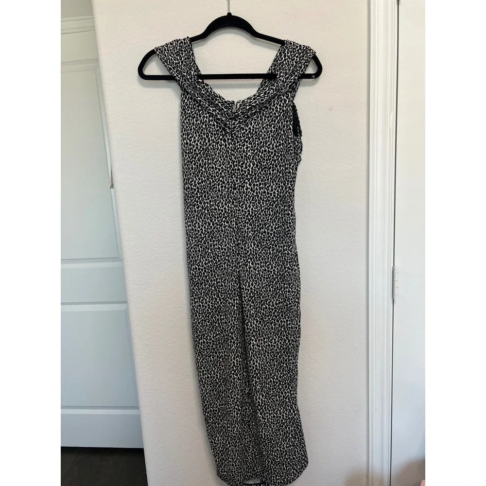 Michael Kors‎ Aluminum Animal Print Off Shoulder Ruched Midi Dress - Size L